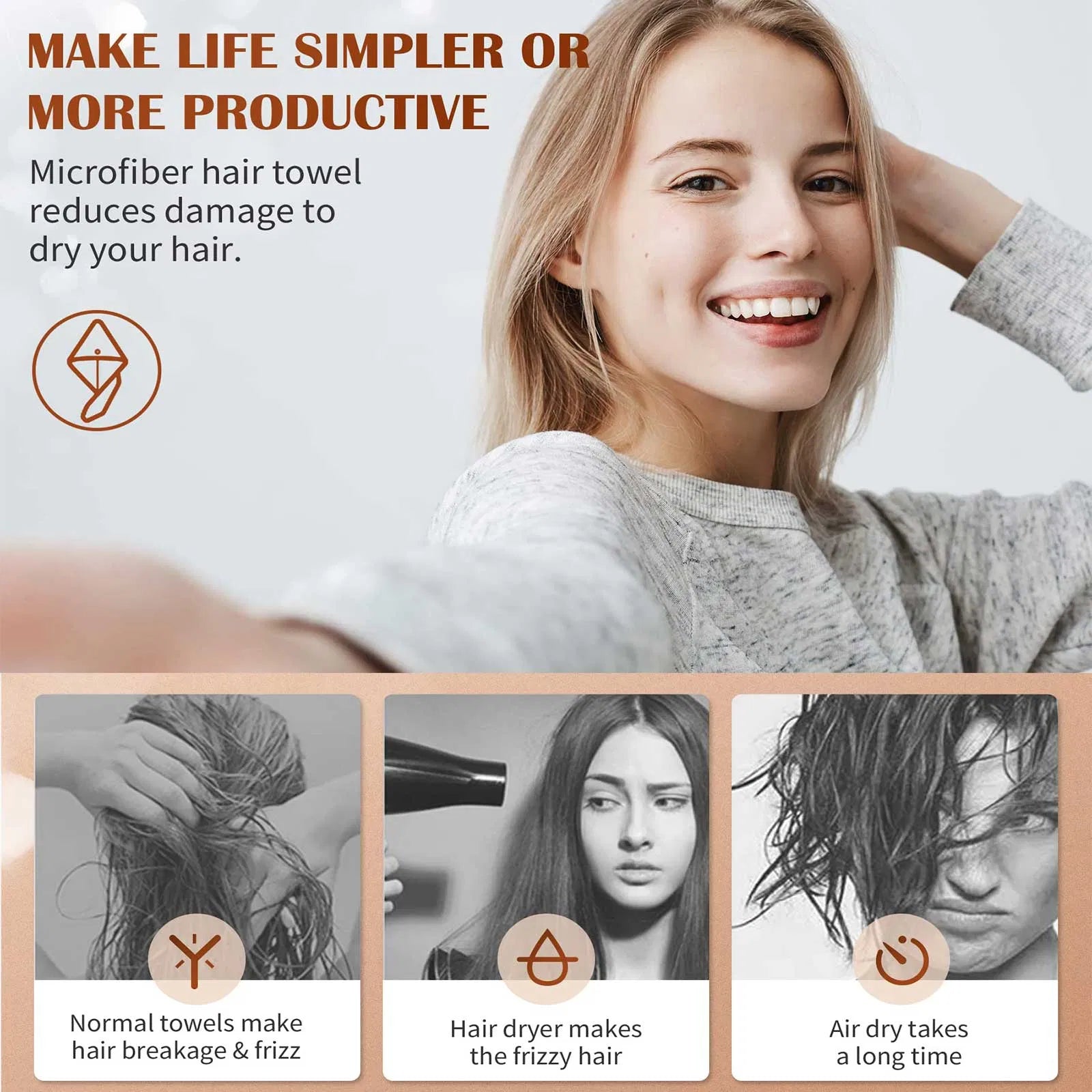 3 Pack Microfiber Hair Towels for Curly, Thick & Long Hair